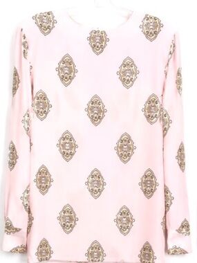 Vintage Pink Medallion Print Blouse Made in Japan Quiet Luxury Boho Chic Career